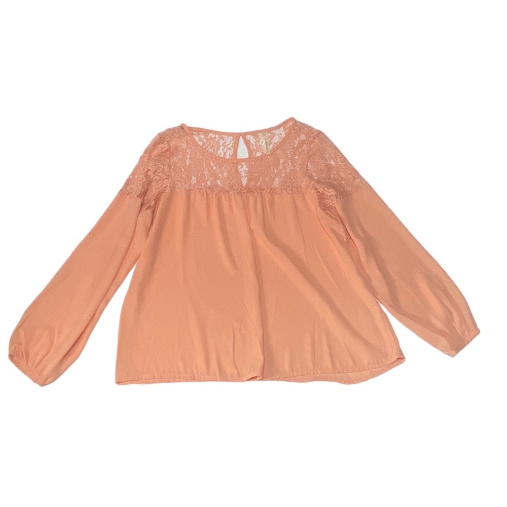 Brenda's Women's Blouse Peach Lace Top Dainty Flowy Shirt Medium